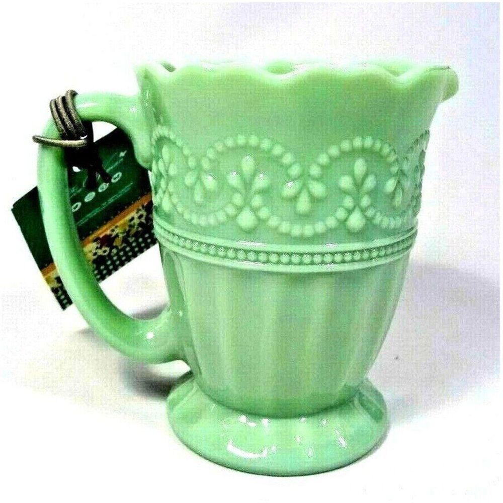 Pioneer Woman Timeless Beauty Jade Green Creamer Small Pitcher Glass Gift NEW